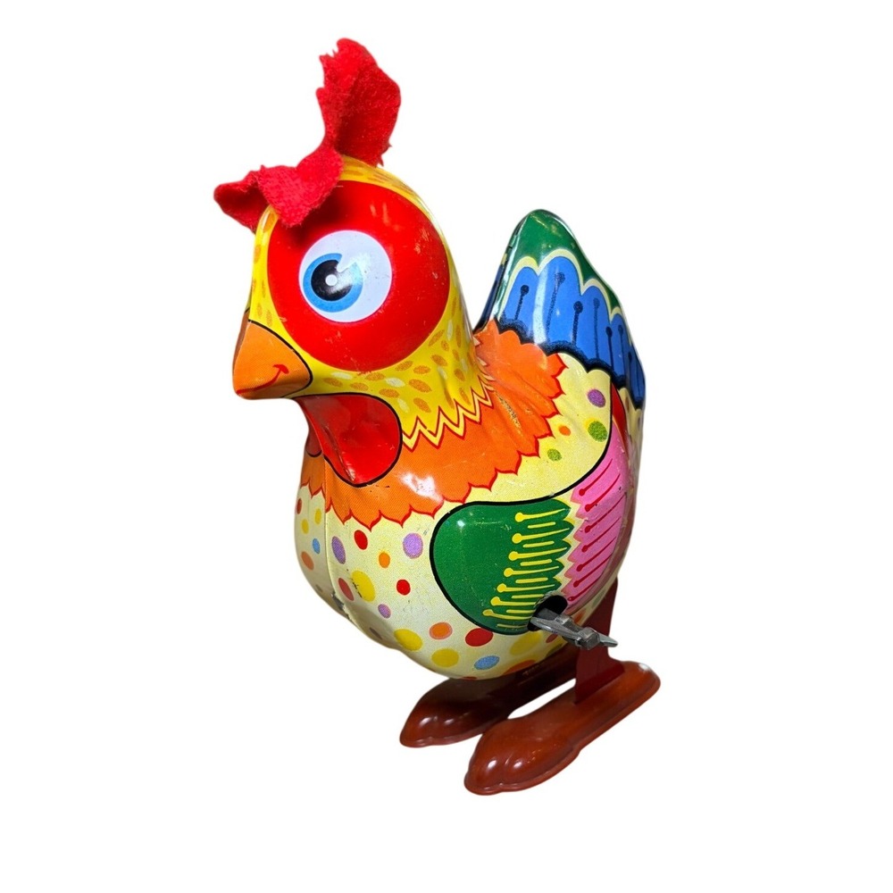 Vintage Tin Lithograph Wind Up Chicken Toy Made in Japan By YONE With Key Works